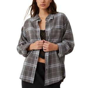 Cotton on Women's Boyfriend Flannel Shirt - Veronica Check Graphite